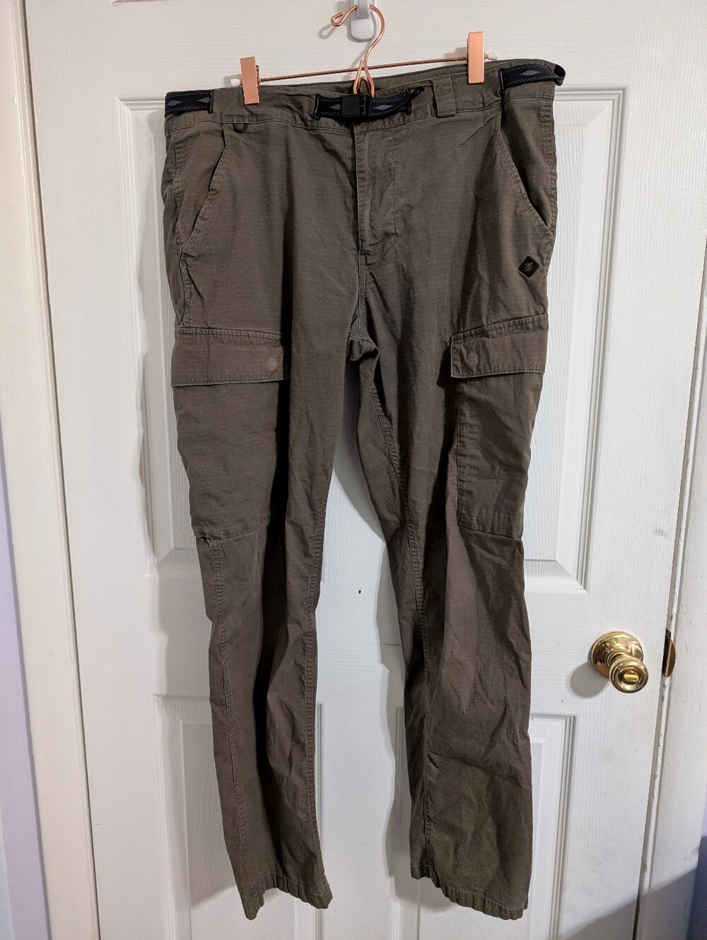 Roark Campover Cargo Pants Men's 34x30 Green Khaki Ripstop Stretch Belted Hiking